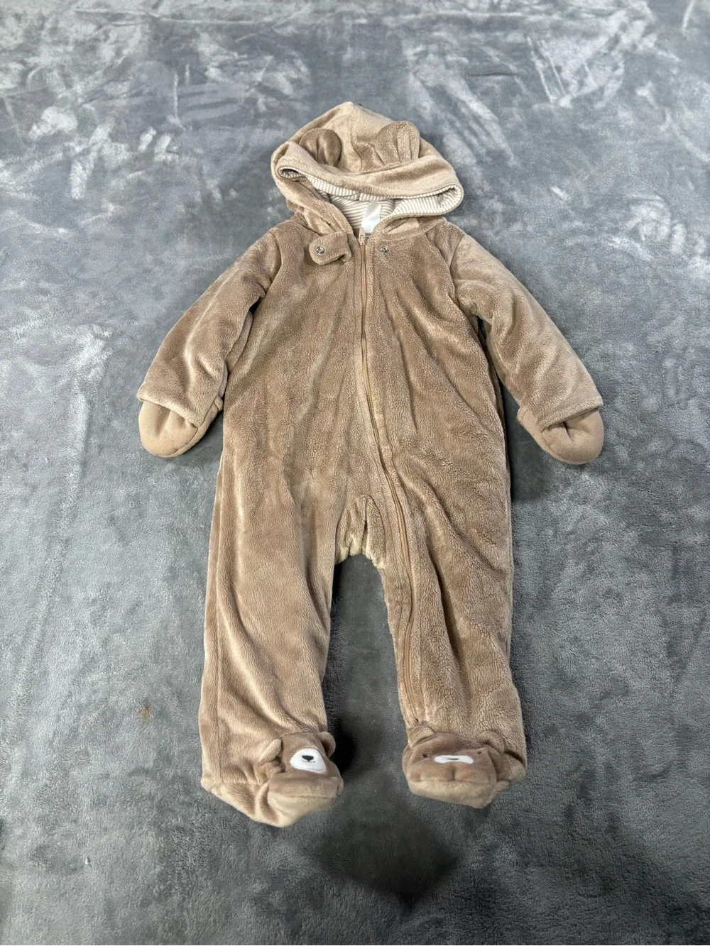 Carter's Brown Plush Hooded Baby Footie One-Piece